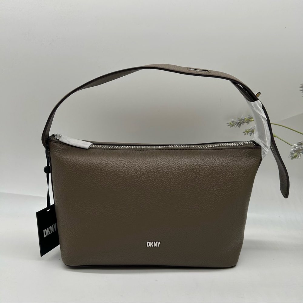 DKNY Tania Medium Demi adjustable trap Shoulder Bag in pebble truffle color NEW